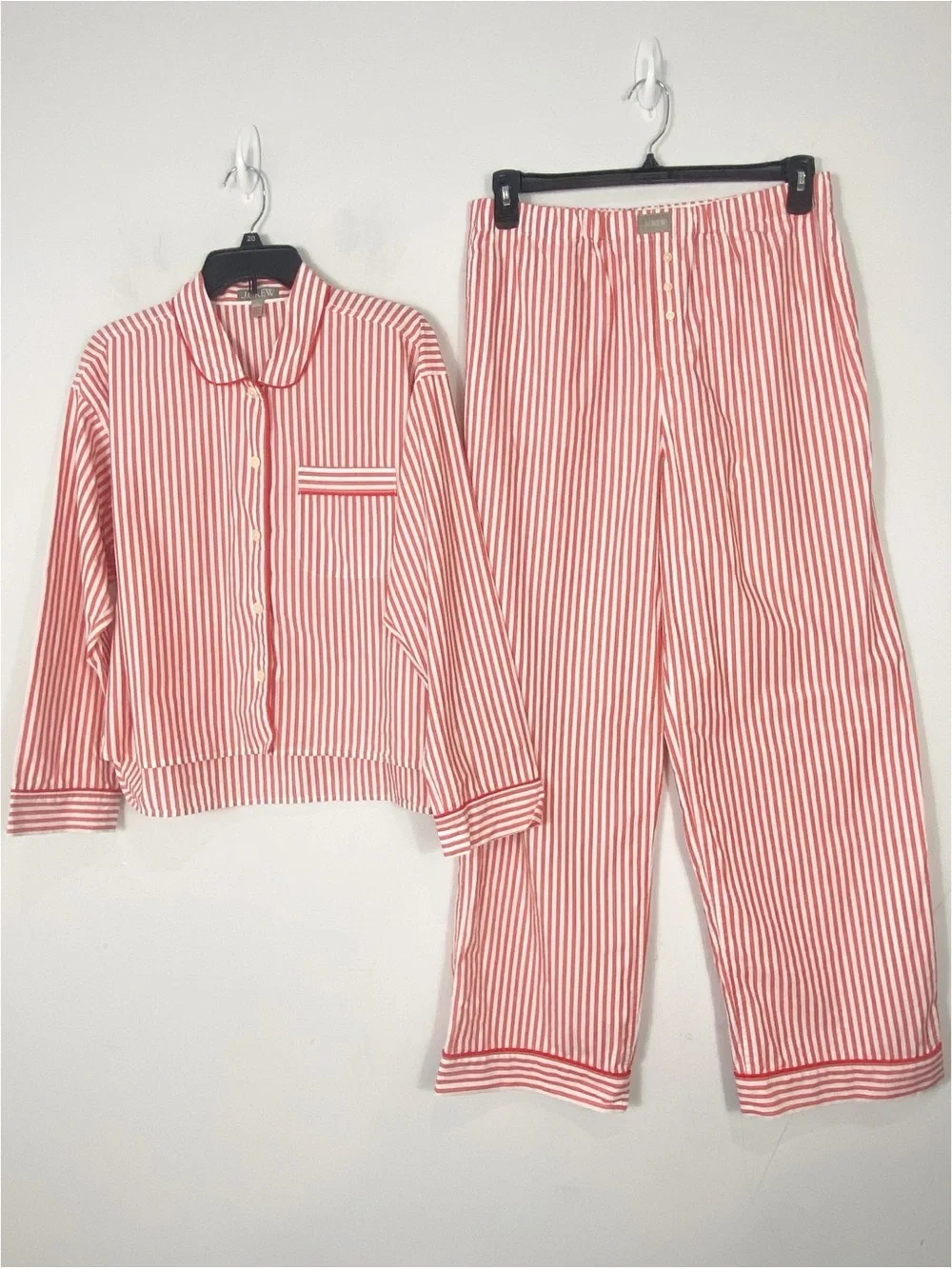 NEW J. Crew Pajama Pant Set in Striped Cotton Poplin Size M in Candy Apple
